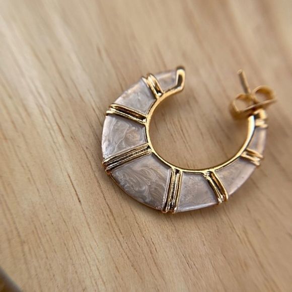 Gold Filled Mother of Pearl Statement Hoops - Picture 8 of 10